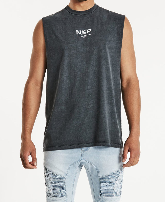 Nena & Pasadena Motor Relaxed Muscle Tee Pigment Anthracite Black