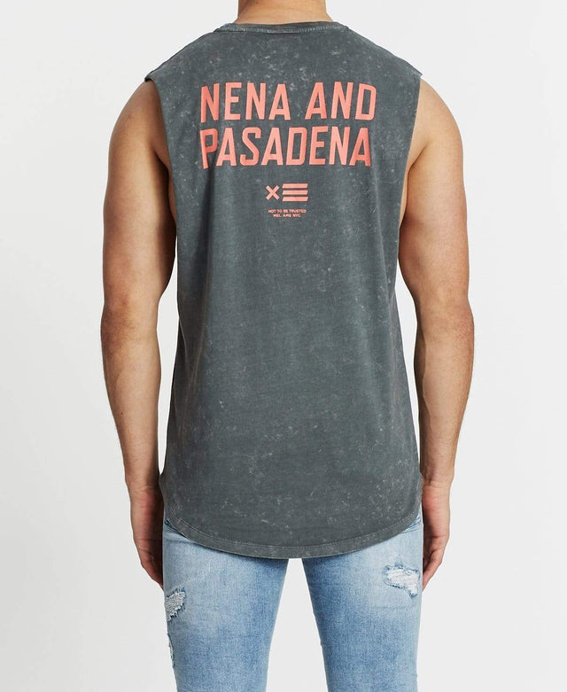 Nena & Pasadena Not Trusted Scoop Back Muscle Tee Acid Charcoal