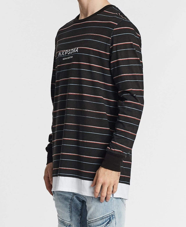 Nena & Pasadena Reverse Longsleeve Layered Hem T-Shirt Multi Coloured Stripe
