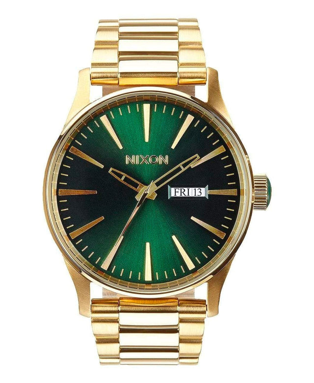 Nixon Sentry Stainless Steel Watch Gold/Green Sunray