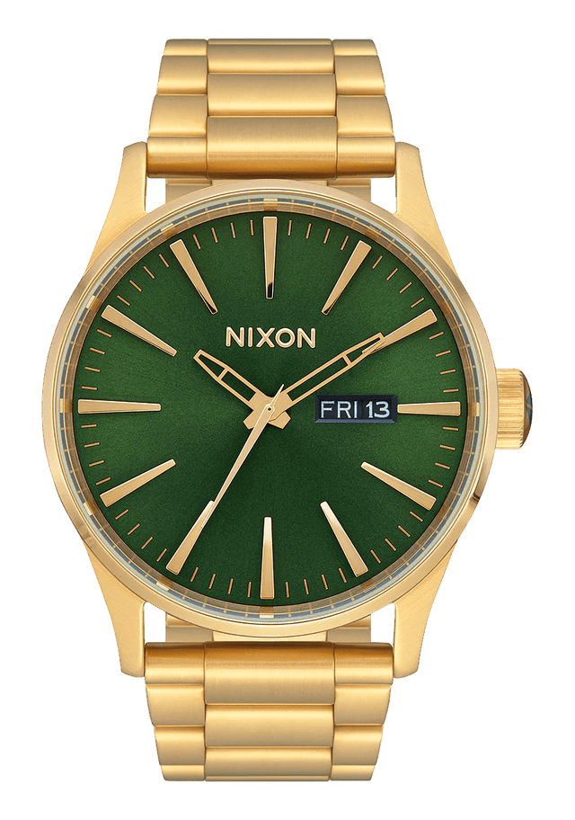 Nixon Sentry Stainless Steel Watch Gold/Green Sunray/HP Gold