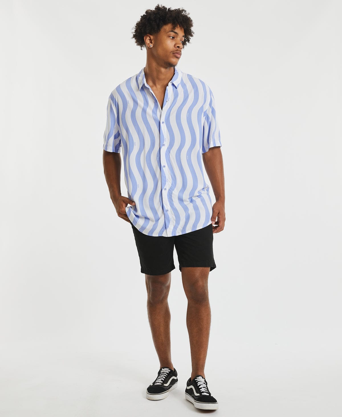 White shorts sale with blue stripes