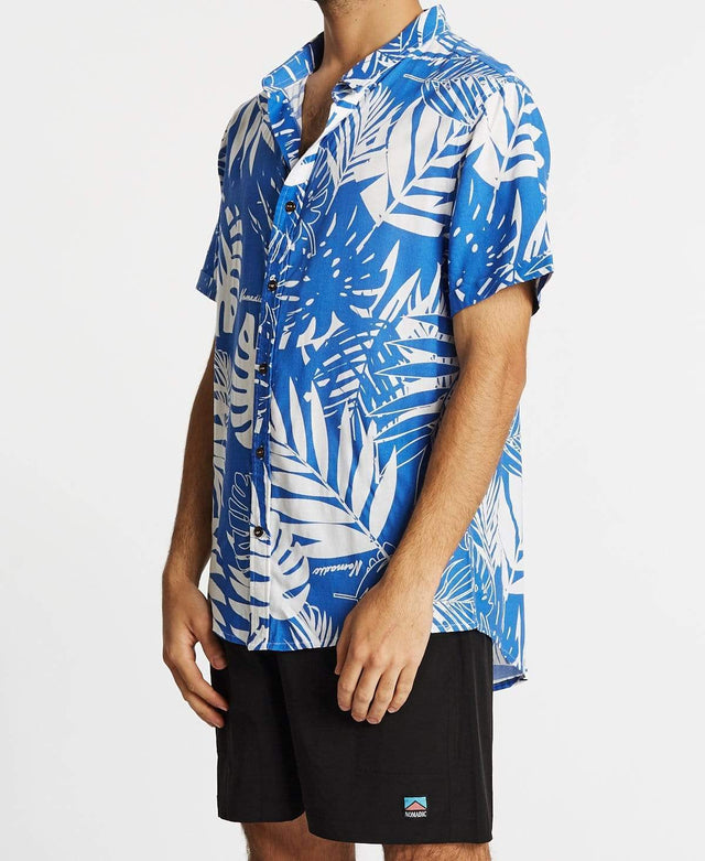 Nomadic Palm Springs Standard Short Sleeve Shirt Island Blue/White Print