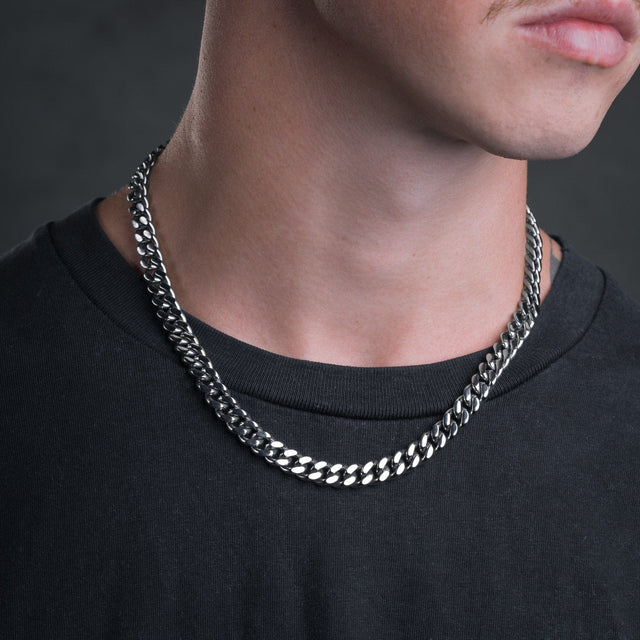 Statement Cuban Link Chain Necklace Silver 9mm