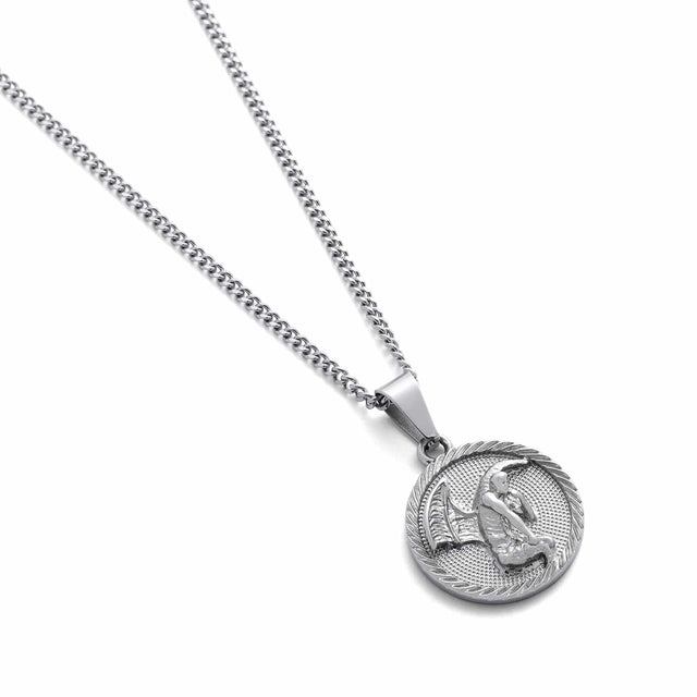 Statement Fallen Angel Medallion Pendant 3mm Cable Chain Necklace Silver