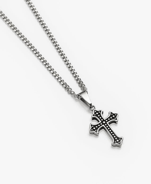 Statement French Cross Pendant 2mm Curb Chain