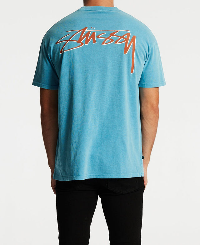 Stussy Shadow Script T-Shirt Pigment Washed Blue