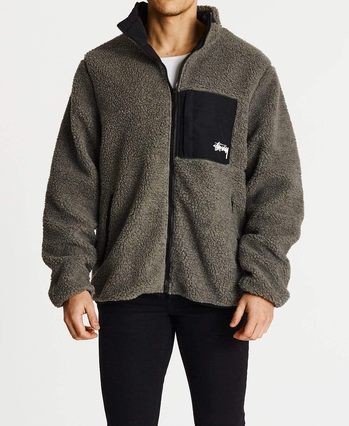 Stussy black discount sherpa jacket