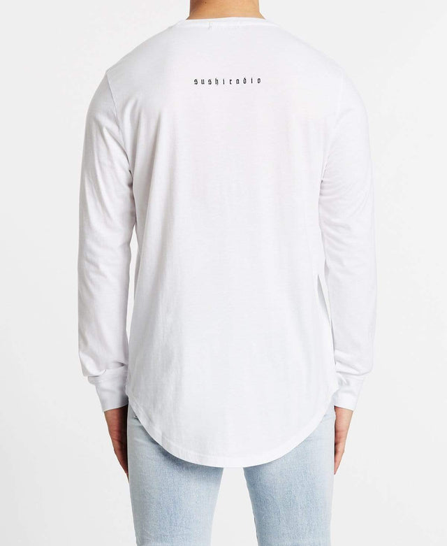 Sushi Radio Basix Dual Curved Long Sleeve T-Shirt White