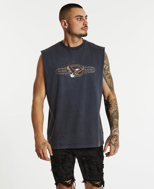 Sushi Radio Desire Rock Fit Muscle Tee Pigment Navy