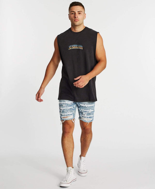 Sushi Radio Dissolve Relaxed Muscle Tee Metal Black