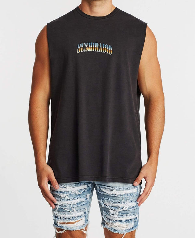 Sushi Radio Dissolve Relaxed Muscle Tee Metal Black