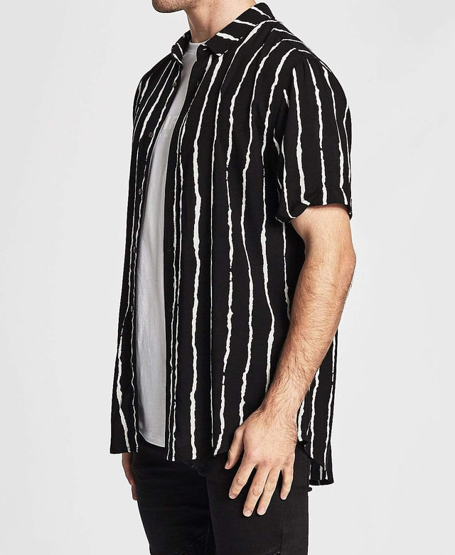 Sushi Radio Extinction Short Sleeve Casual Shirt Black/White Stripe