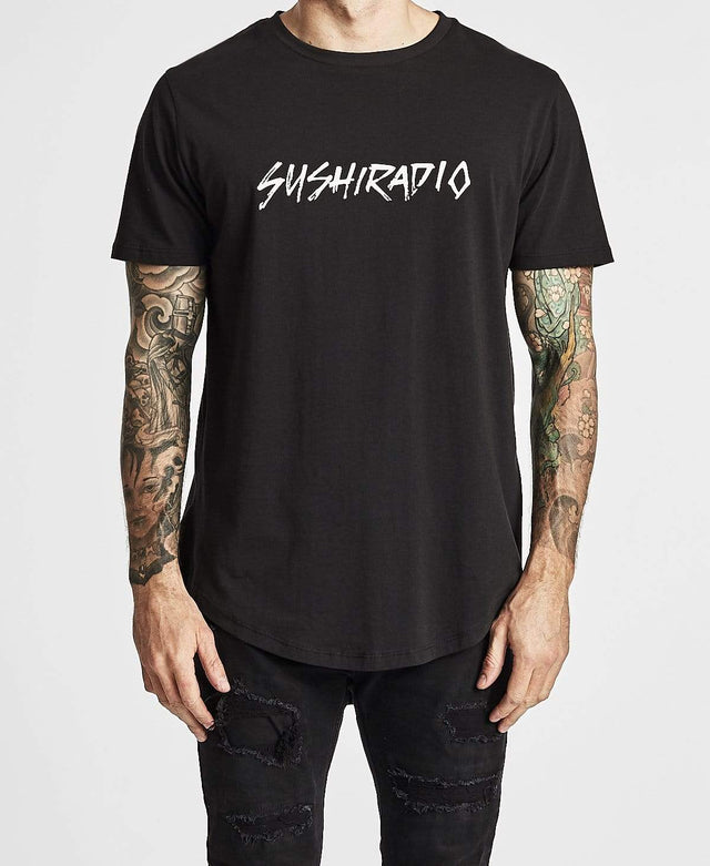 Sushi Radio False Baseball T-Shirt Jet Black