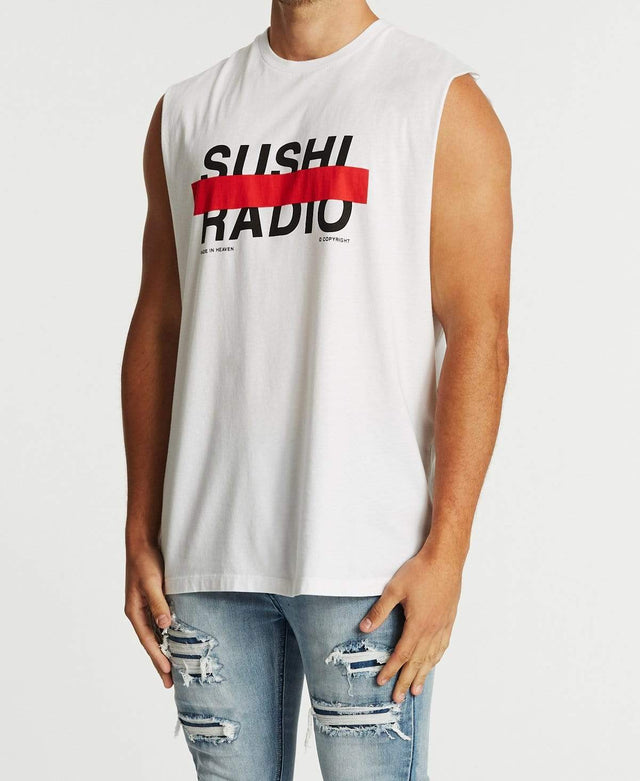Sushi Radio Shadow Relaxed Muscle Tee White