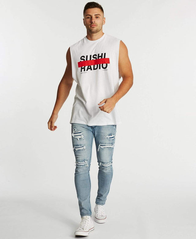 Sushi Radio Shadow Relaxed Muscle Tee White