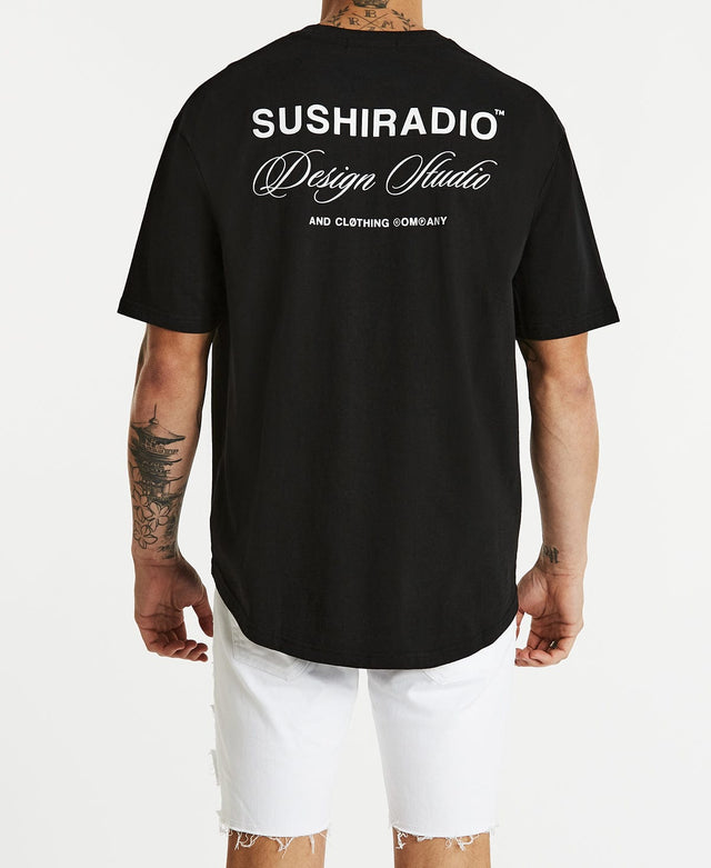 Sushi Radio Studio Box Fit Scoop T-Shirt Jet Black