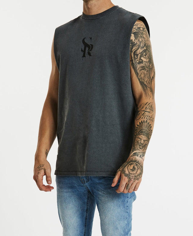 Sushi Radio Thunderstruck Rock Fit Muscle Tee Pigment Charcoal