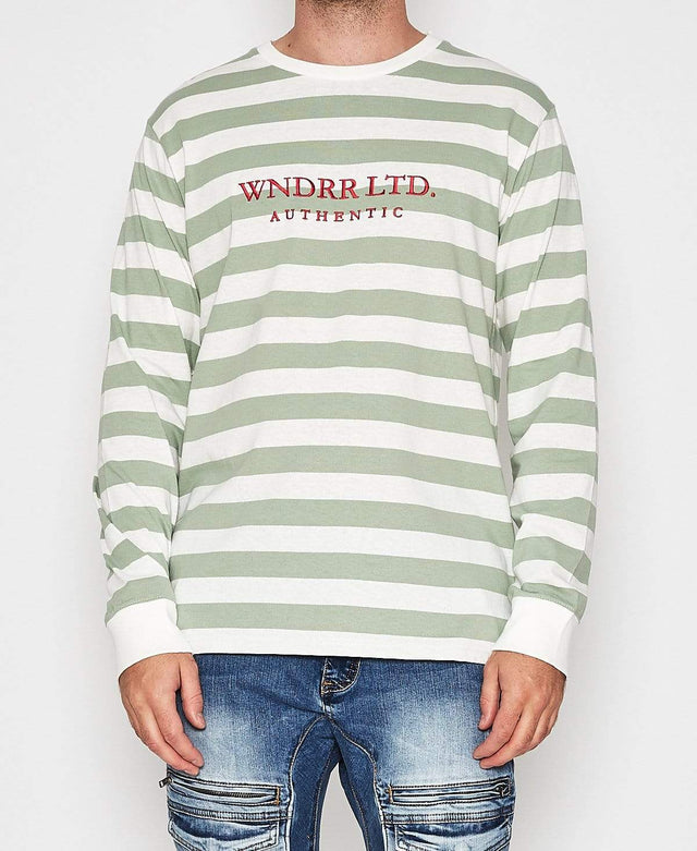WNDRR Limited Stripe Long Sleeve T-Shirt Grey Marle/White